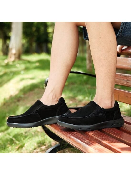 OrthoComfoot Men\'s Black Leather Slip On Comfortable Non-Slip Athletic Shoes main image 4